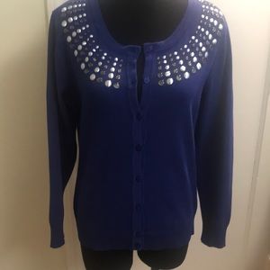 blue cardigan